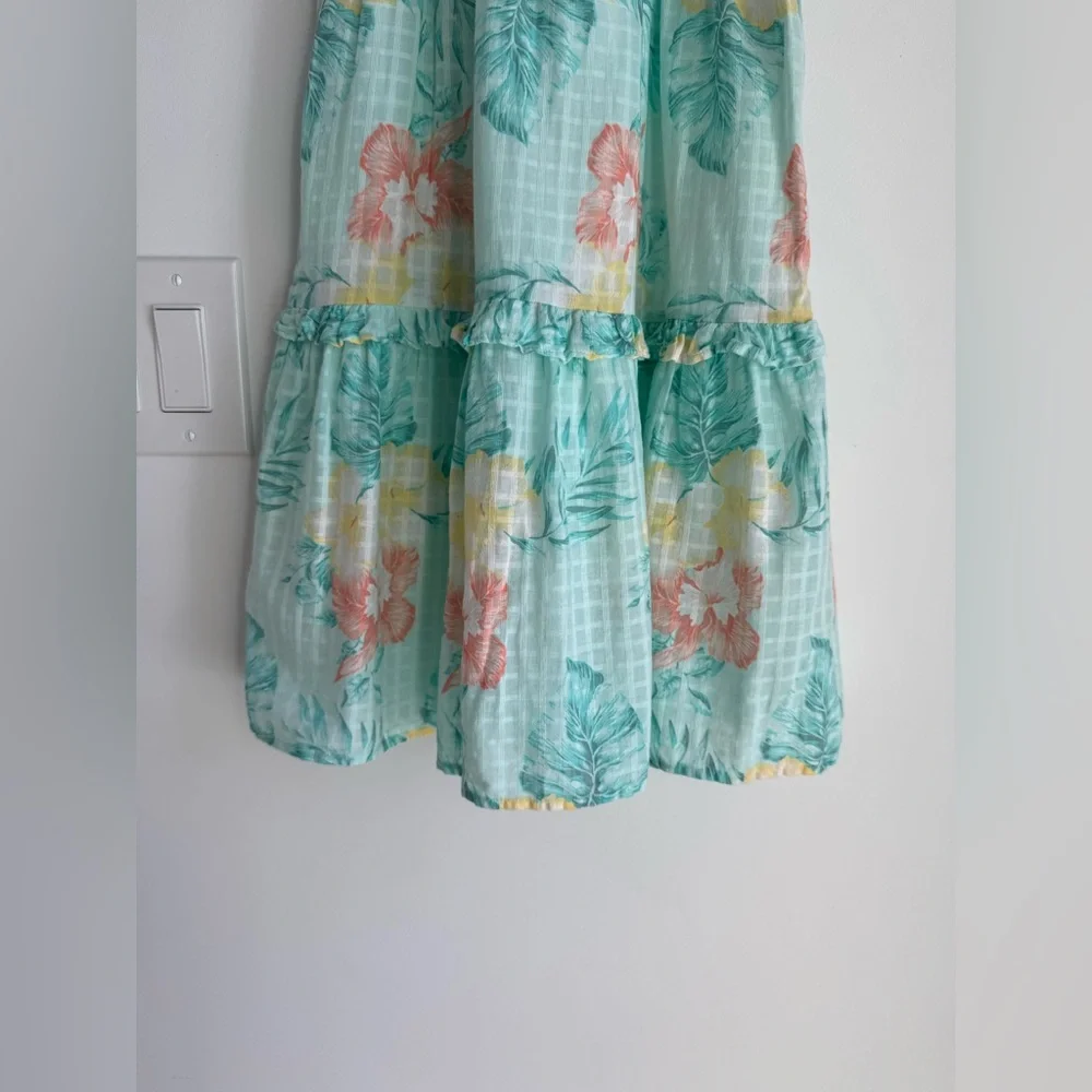 Janie and Jack Aqua Floral Kids Dress Girl's Size 4Y‎
